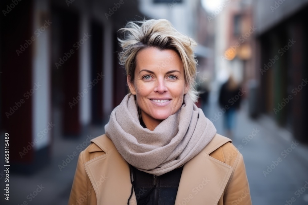Portrait of a beautiful middle-aged woman in a city street Portrait of a beautiful middle-aged woman in a city street