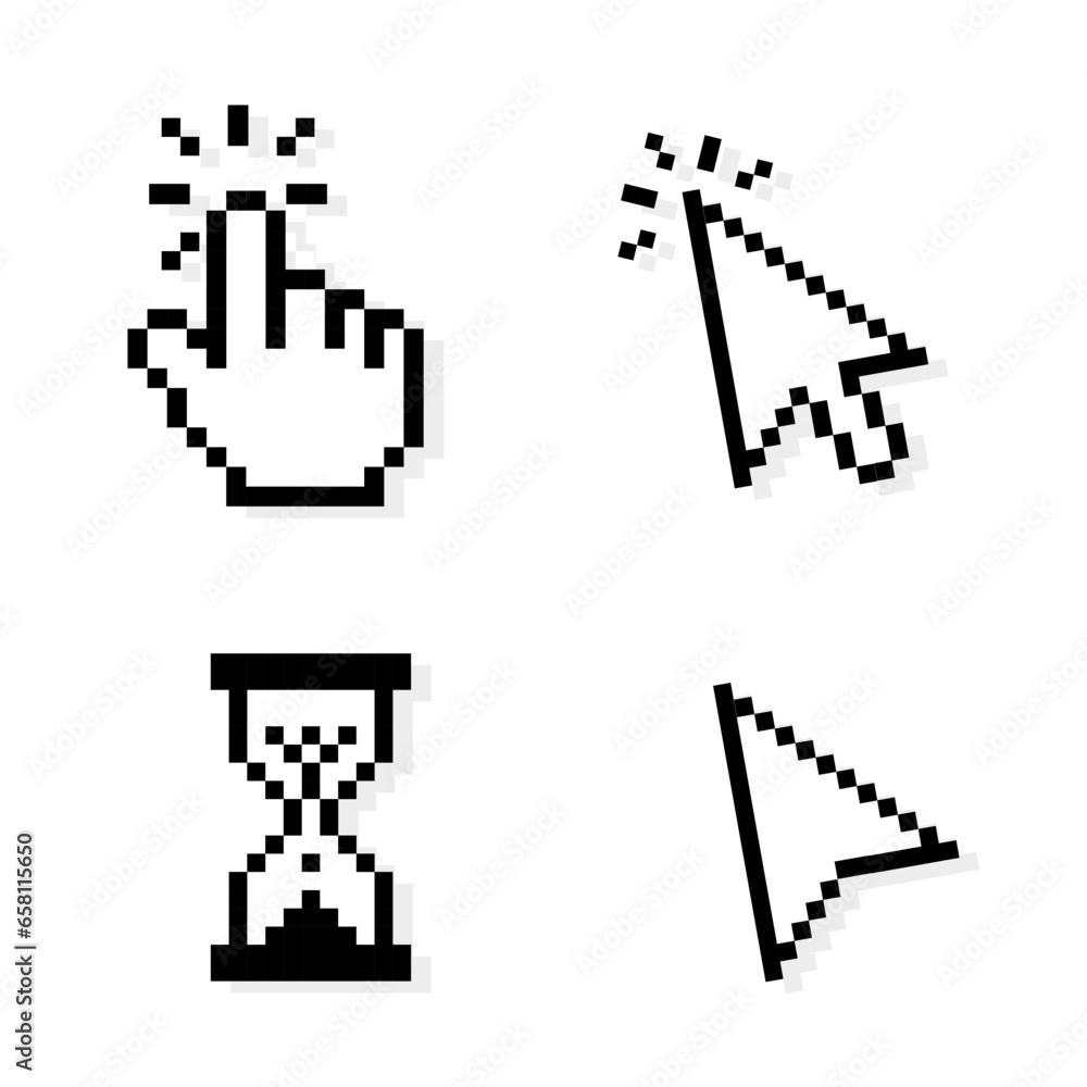 Pixel cursor, computer mouse pointer click icons Pixel cursor, computer mouse pointer click icons