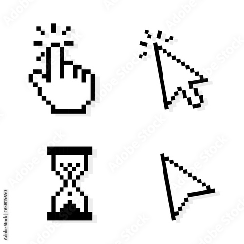 Pixel cursor, computer mouse pointer click icons