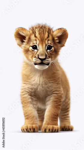 A Cute and Adorable Baby Lion Sitting on a White Background