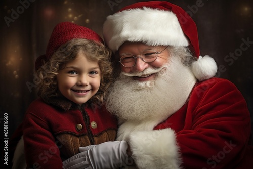 Santa's Joy: Realistic Photograph of Santa Claus with a Smiling Child