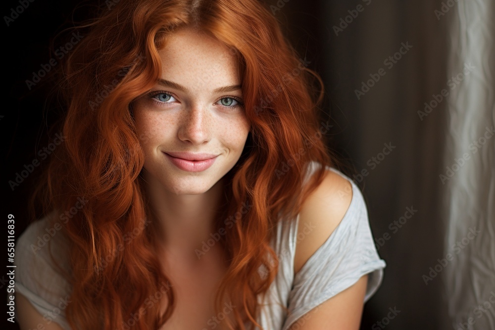 Radiant Smile: Cute Young Red-Haired Girl Beaming with Joy Radiant Smile: Cute Young Red-Haired Girl Beaming with Joy