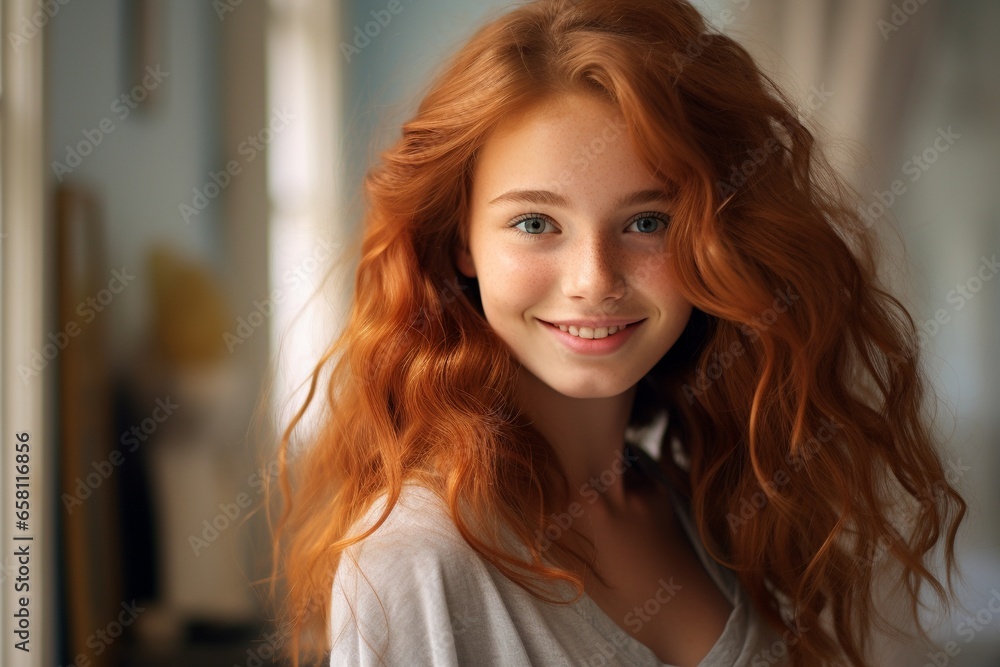 Radiant Smile: Cute Young Red-Haired Girl Beaming with Joy Radiant Smile: Cute Young Red-Haired Girl Beaming with Joy