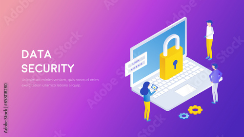 Data security technology vector. Protection of information on the Internet concept. Private datastorage isometric illustration.	