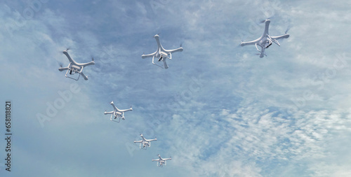 Quadro em tela A group of drones forms a flock similar to a flock of migratory birds