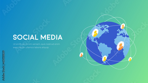 World network technology isometry. Global social media connection concept. Online internet network future vector.