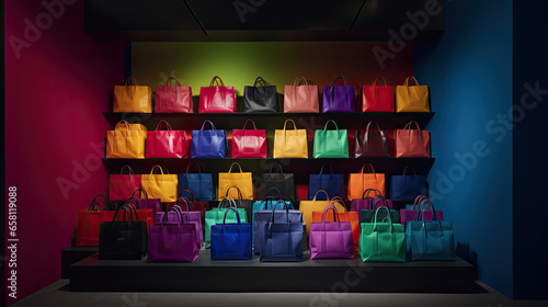 Bold and Vivid Shopping Bags Forming an Engaging Display