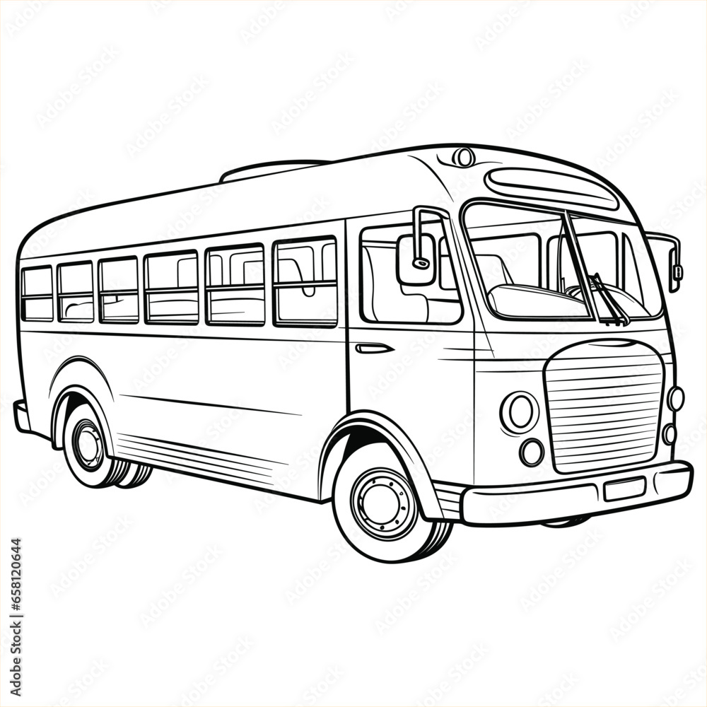 Bus coloring book pages for kids, Bus coloring pages vector