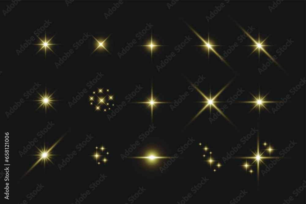 Set of Shine glowing stars for celebration, new year. Vector illustration