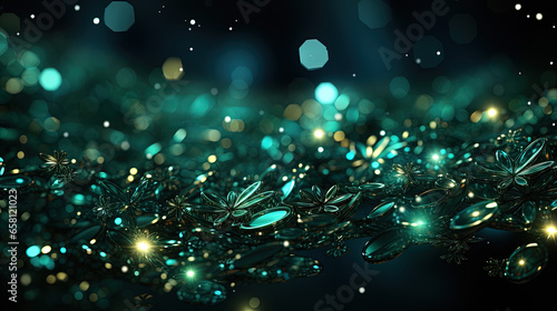 Solid Green Color Gem in Sparkles Glitter Defocused Background