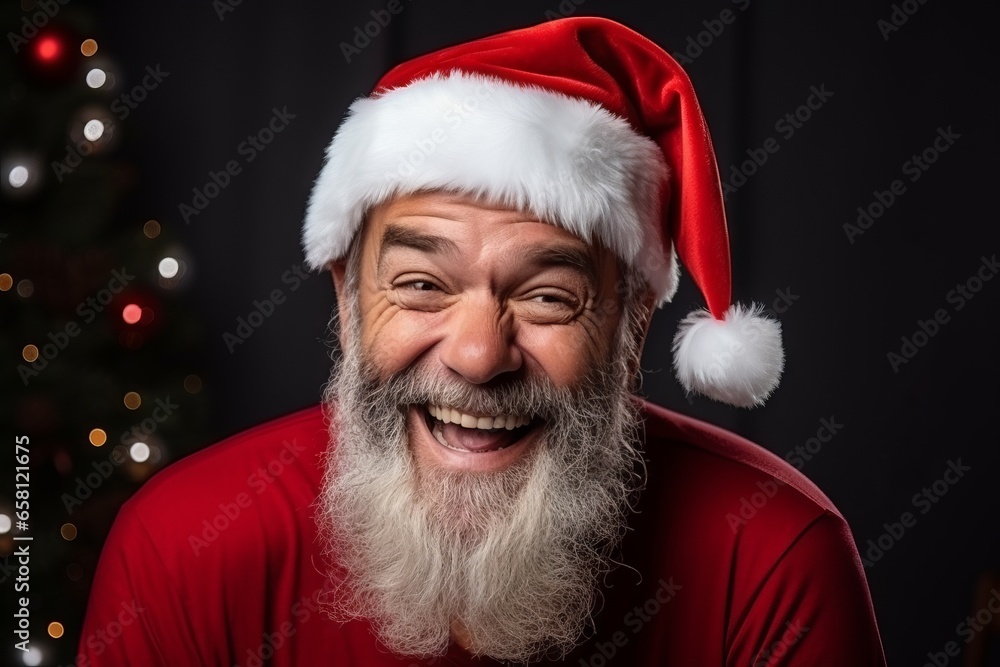 Portrait of a senior man wearing a Santa Claus hat and smiling Portrait of a senior man wearing a Santa Claus hat and smiling