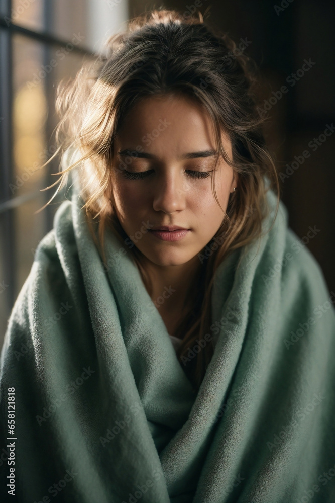 a girl sick, not feeling well, with a tissue a girl sick, not feeling well, with a tissue