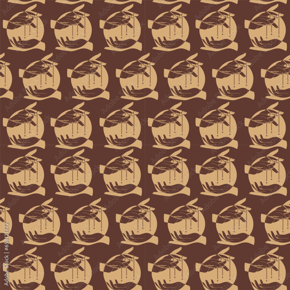 Seamless pattern with hands and moon on brown background Seamless pattern with hands and moon on brown background