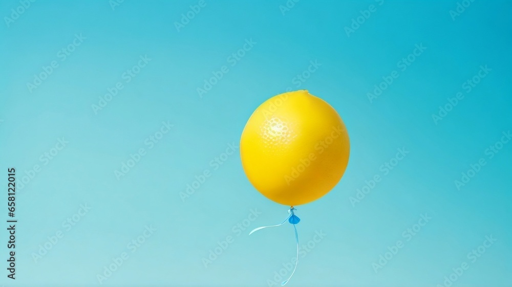 Lemon balloon on bright blue background. Minimal summer fun concept. Lemon balloon on bright blue background. Minimal summer fun concept.