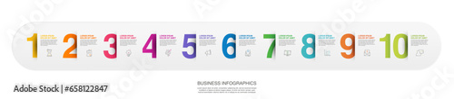 Timeline infographic design with numbers. Infographics for business concepts with 10 options. Used for info graph, process diagram, flow chart, banner, diagram, annual report.