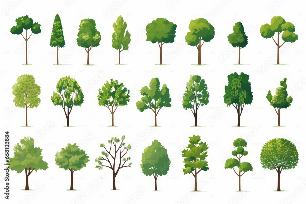 Flat design vector trees icon set. Popular tree species collection. Trees set in flat design. Vector illustration - obrazy, fototapety, plakaty 