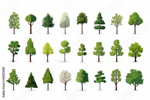 Flat design vector trees icon set. Popular tree species collection. Trees set in flat design. Vector illustration