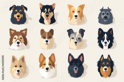 Flat design vector dogs icon set. Popular dogs species collection. Dogs set in flat design. Vector illustration