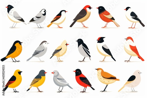 Flat design vector birds icon set. Popular birding species collection. Exotic bird set in flat design. Vector illustration
