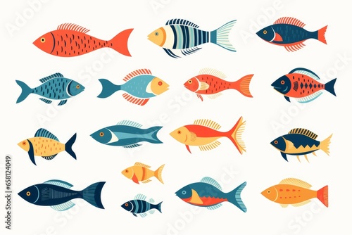 Flat design vector fish icon set. Popular fish species collection. Fish set in flat design. Vector illustration