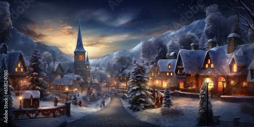 christmas village at night