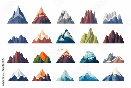 Flat design vector mountains icon set. Mountains collection. Mountains set in flat design. Vector illustration