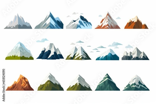 Flat design vector mountains icon set. Mountains collection. Mountains set in flat design. Vector illustration