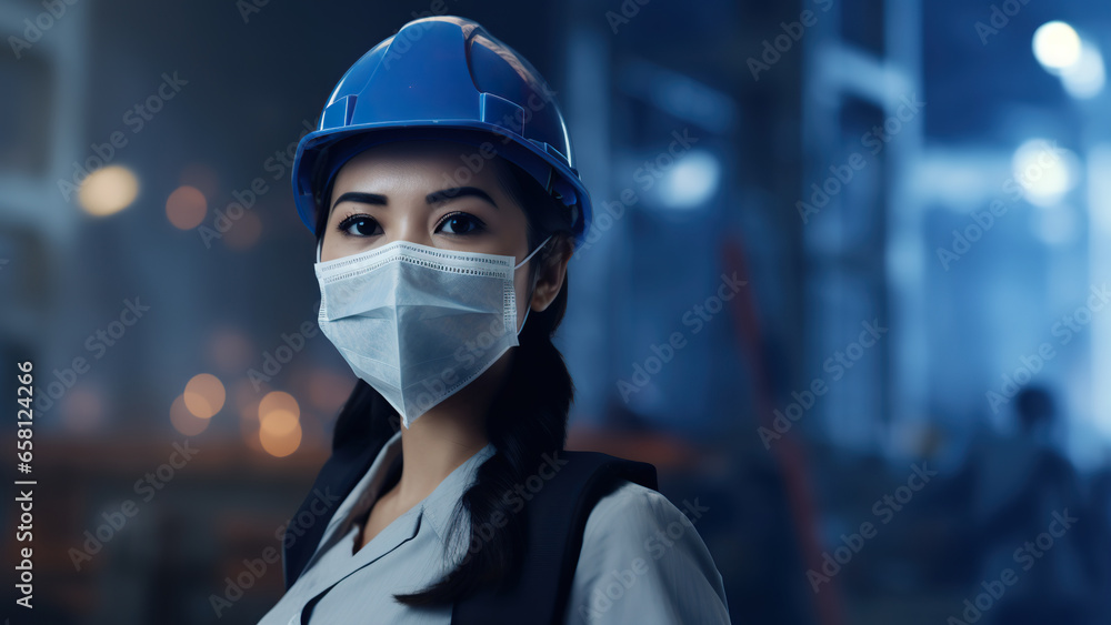 Portrait of a girl engineer in a hard hat on the background of the office. Portrait of a girl engineer in a hard hat on the background of the office.