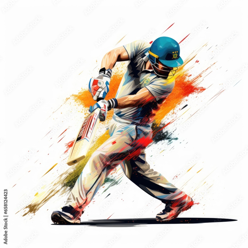 Cricket player illustration, AI generated Image Cricket player illustration, AI generated Image