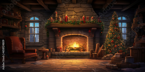 christmas night scene with fireplace in secluded © xartproduction