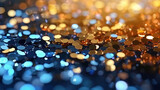 Beautiful Abstract of Cyan and Gold Twinkley Lights and Glitter Selective Focused Background