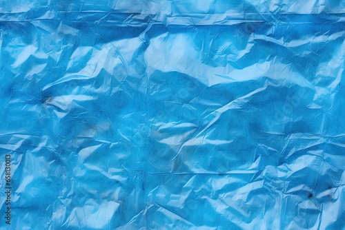 Blue plastic bag texture. Crumpled paper.
