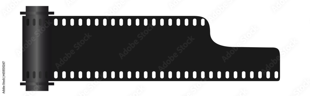 Analog photography. Camera roll scrolling and opening. Film strip, vector illustration isolated on white background with copy space. Analog photography. Camera roll scrolling and opening. Film strip, vector illustration isolated on white background with copy space.