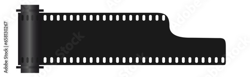 Analog photography. Camera roll scrolling and opening. Film strip, vector illustration isolated on white background with copy space.