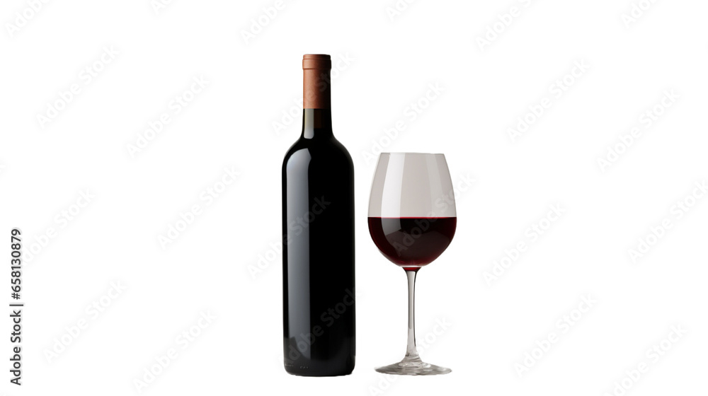 Red wine bottle isolated in a transparent background. 