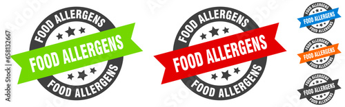 food allergens stamp. food allergens round ribbon sticker. tag