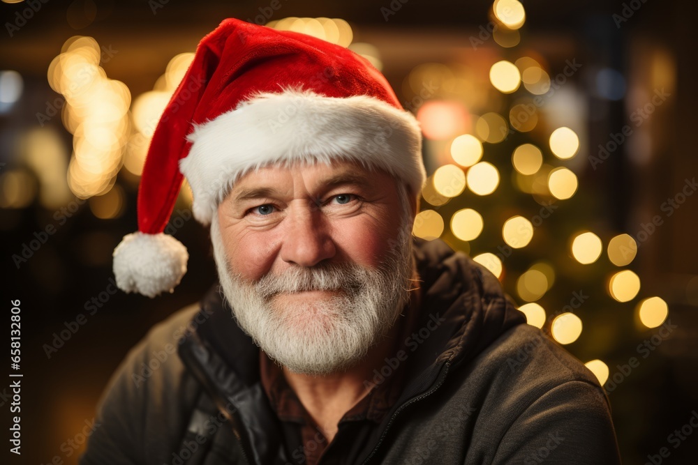 Portrait of a senior man wearing a Santa Claus hat. Christmas. Portrait of a senior man wearing a Santa Claus hat. Christmas.