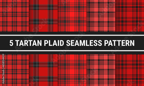Red Black Set Plaid Seamless Tartan Pattern Checked Dark Soft Color
