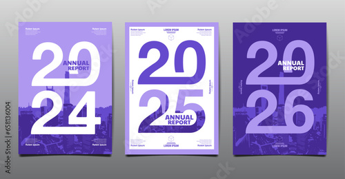 Annual Report, template layout design  2024, 2025, 2026 typography,  blue theme, flat design photo