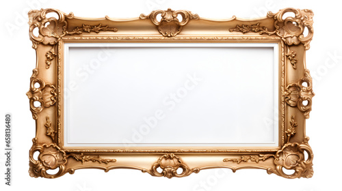 Shabby Chic White and Golden Picture Frame Isolated on Transparent or White Background, PNG