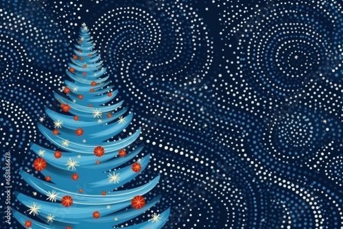 illustration christmas New Year creative retro curved tree on a blue background with space for text with dots and lines