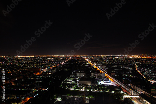 Bird's eye view, night view of the city that is beautiful