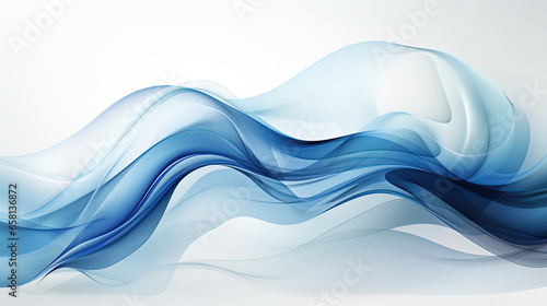 Blue Liquid Wavy Smoke Splashing on White Abstract Backdrop