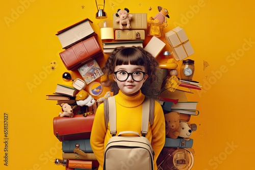Back To School, child with pile of books photo