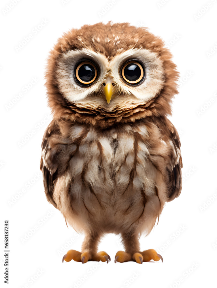 Fototapeta premium Cute Little Owl Standing Tall Isolated on Transparent or White Background, PNG