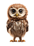 Cute Little Owl Standing Tall Isolated on Transparent or White Background, PNG