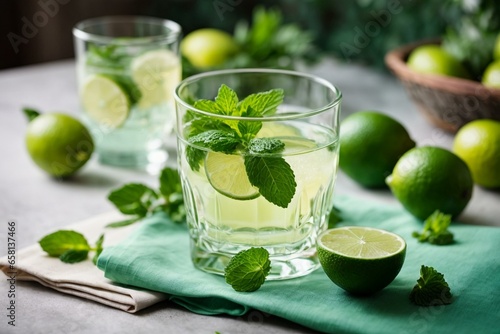 magazine-quality shot of a luxurious glass of lime juice photo