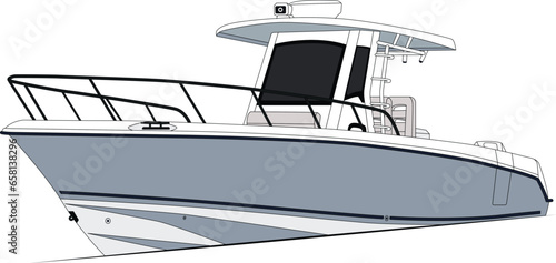 Front view fishing boat vector and illustration