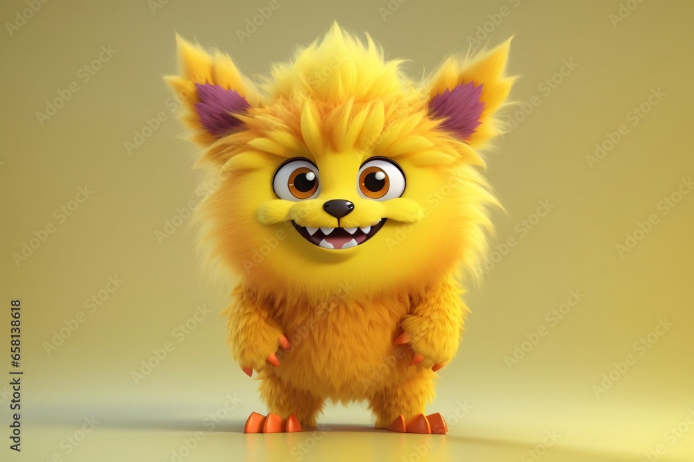 Cute yellow monster 3D cartoon character. Generative Ai. Cute yellow monster 3D cartoon character. Generative Ai.
