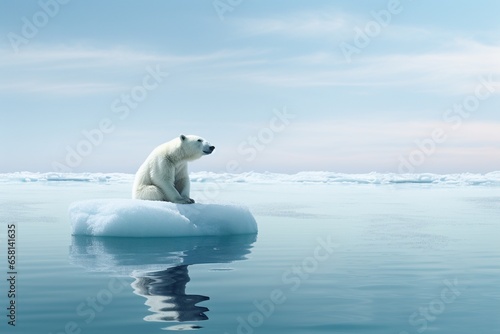 Polar bear on ice surronded by water